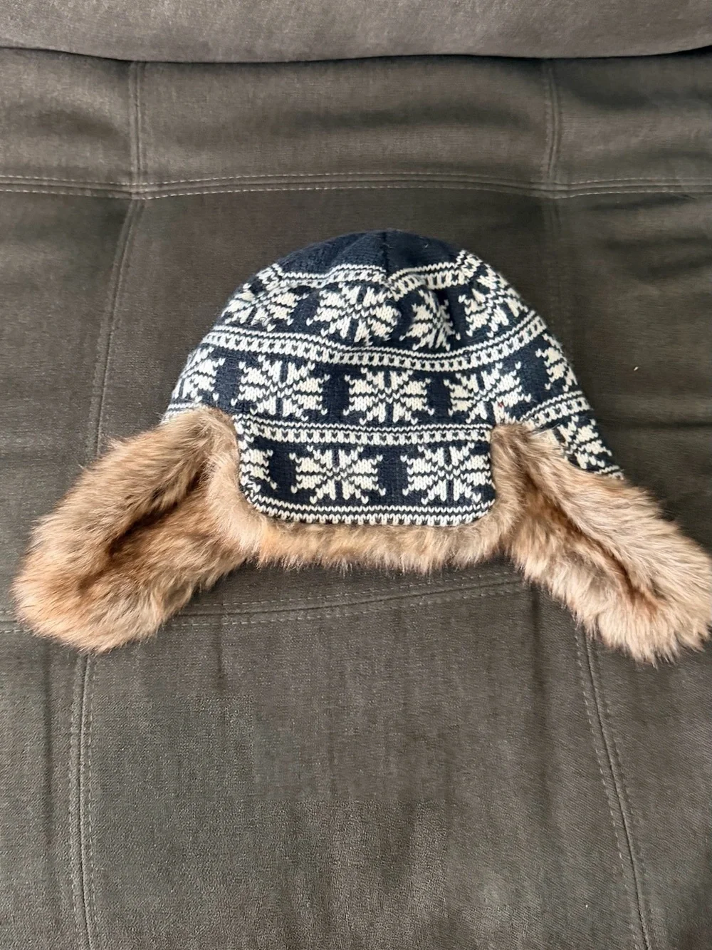 Kids Navy and White Nordic Faux-Fur Trapper Hat